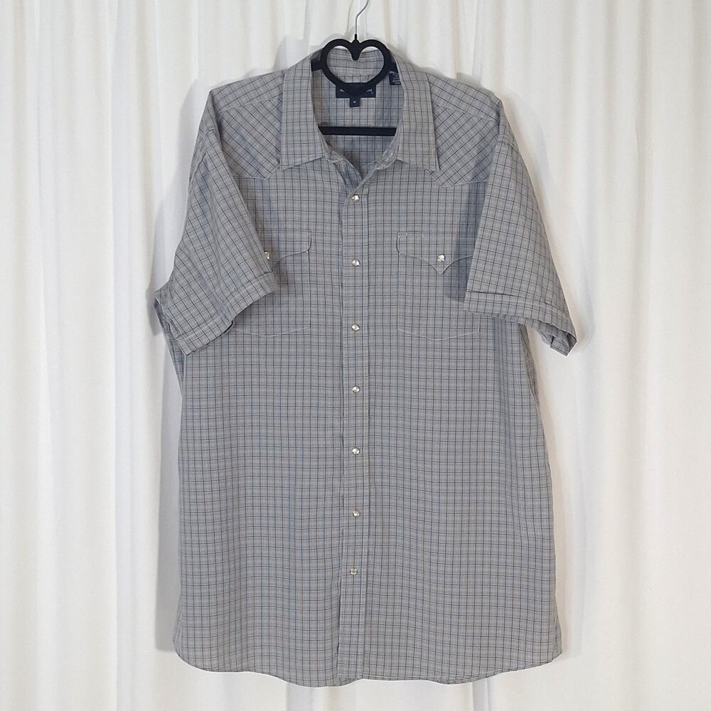 Panhandle Slim Western Shirt Men's 18 Gray Plaid Pearl Snap Short Sleeve Ranch